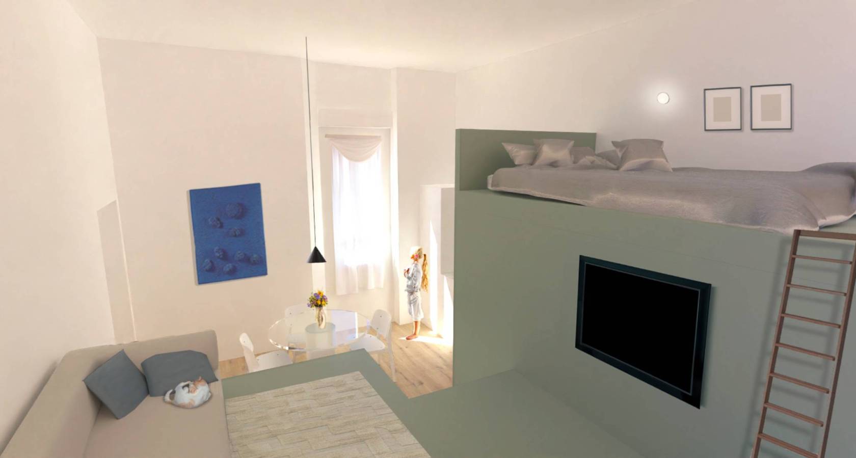 Render soggiorno con cucina