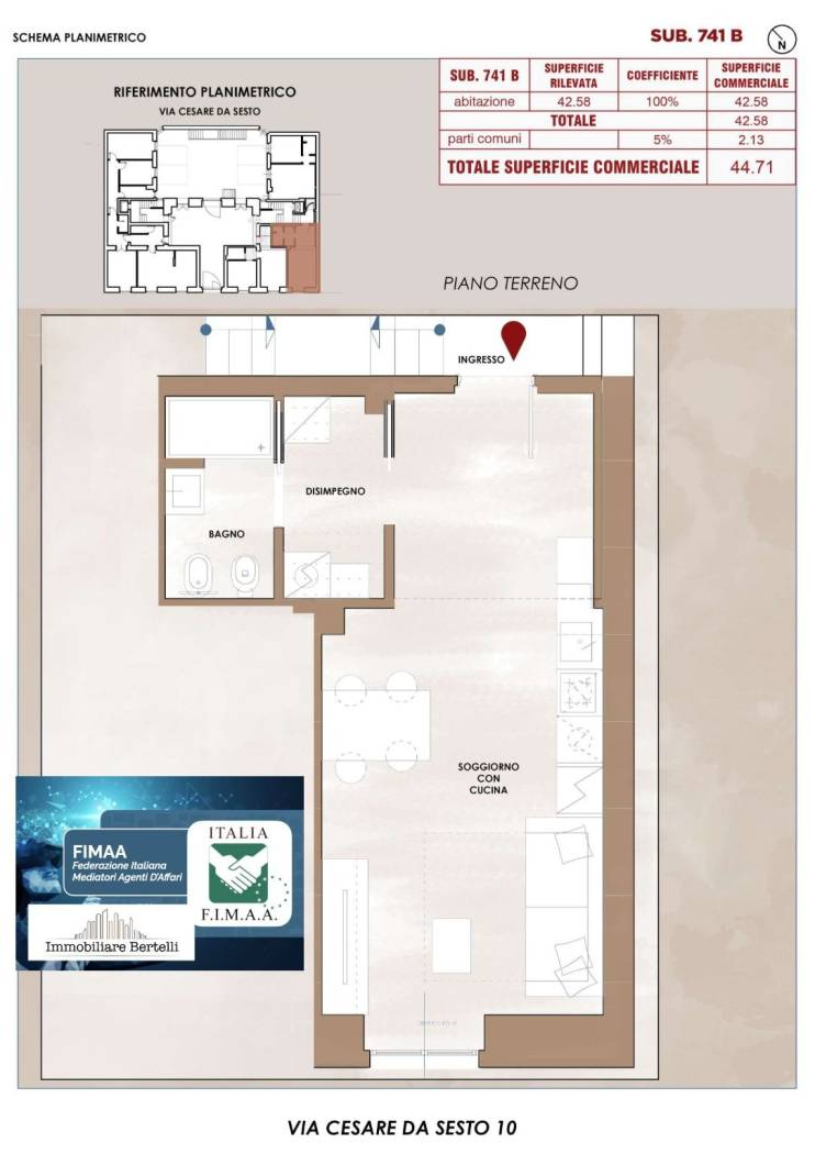 IN PALAZZINA ANNI 60 - IMMOBILIARE BERTELLI PROPONE : ABITAZIONE AL PRIMO TERRA COMPLETAMENTE RISTRUTTURATA LIBERA DA SUBITO COMPOSTA DA : INGRESSO