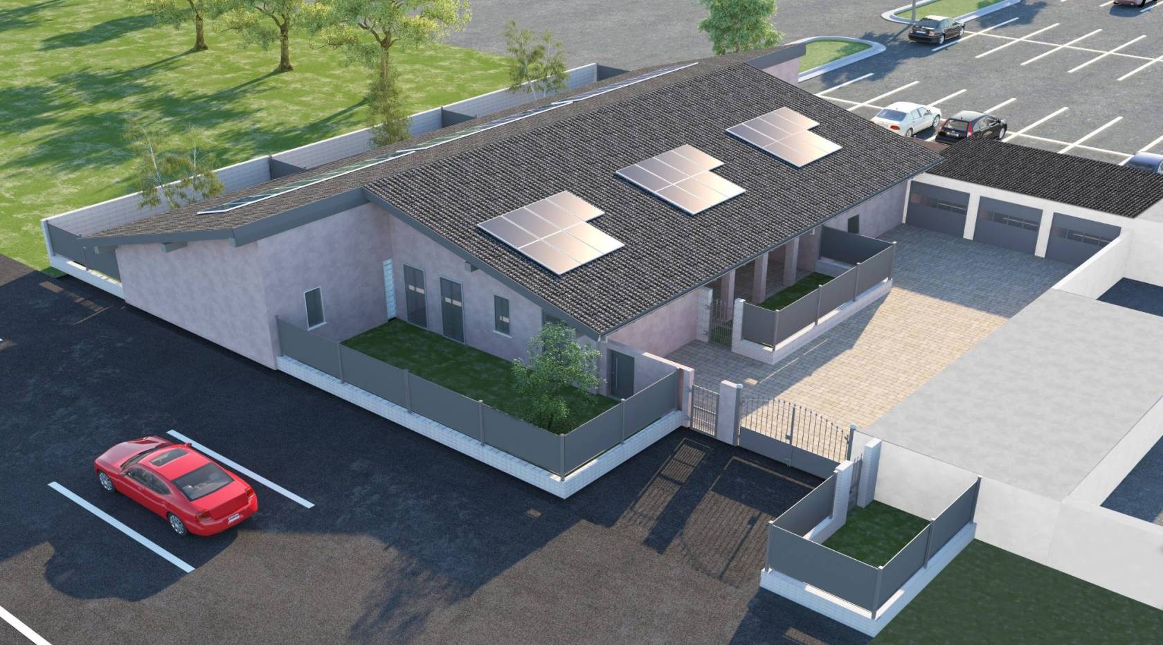 Trecate, in zona piscina proponiamo in vendita tre ville a schiera di nuova costruzione con giardino privato e box singolo; le ville si sviluppano 